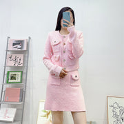 Round neck long sleeved short skirt set - QueensalesOF