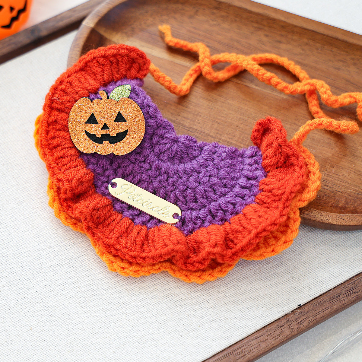 Pet Accessories Halloween Knit Gold Label Bandana Cat Dog Neck Scarf Ghost Festival Pumpkin Collar