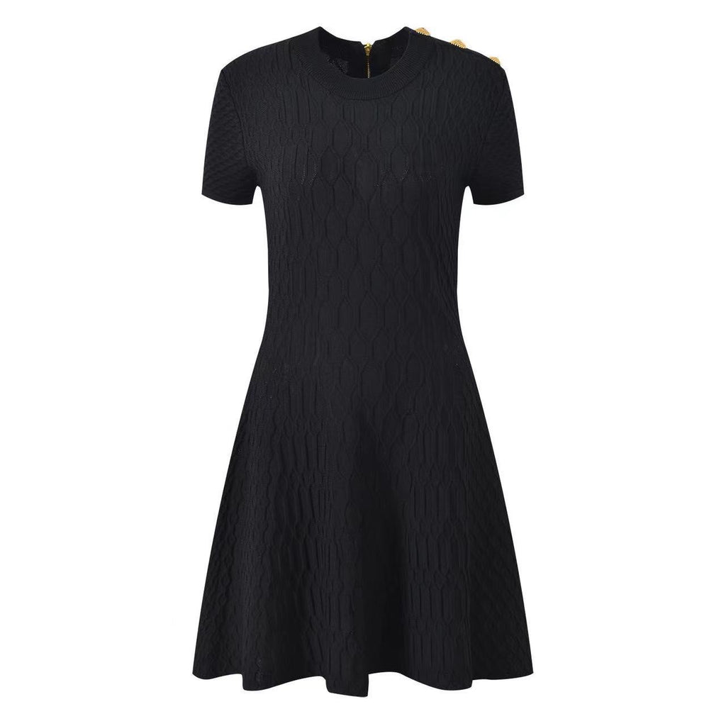 Short sleeved round neck A-line dress