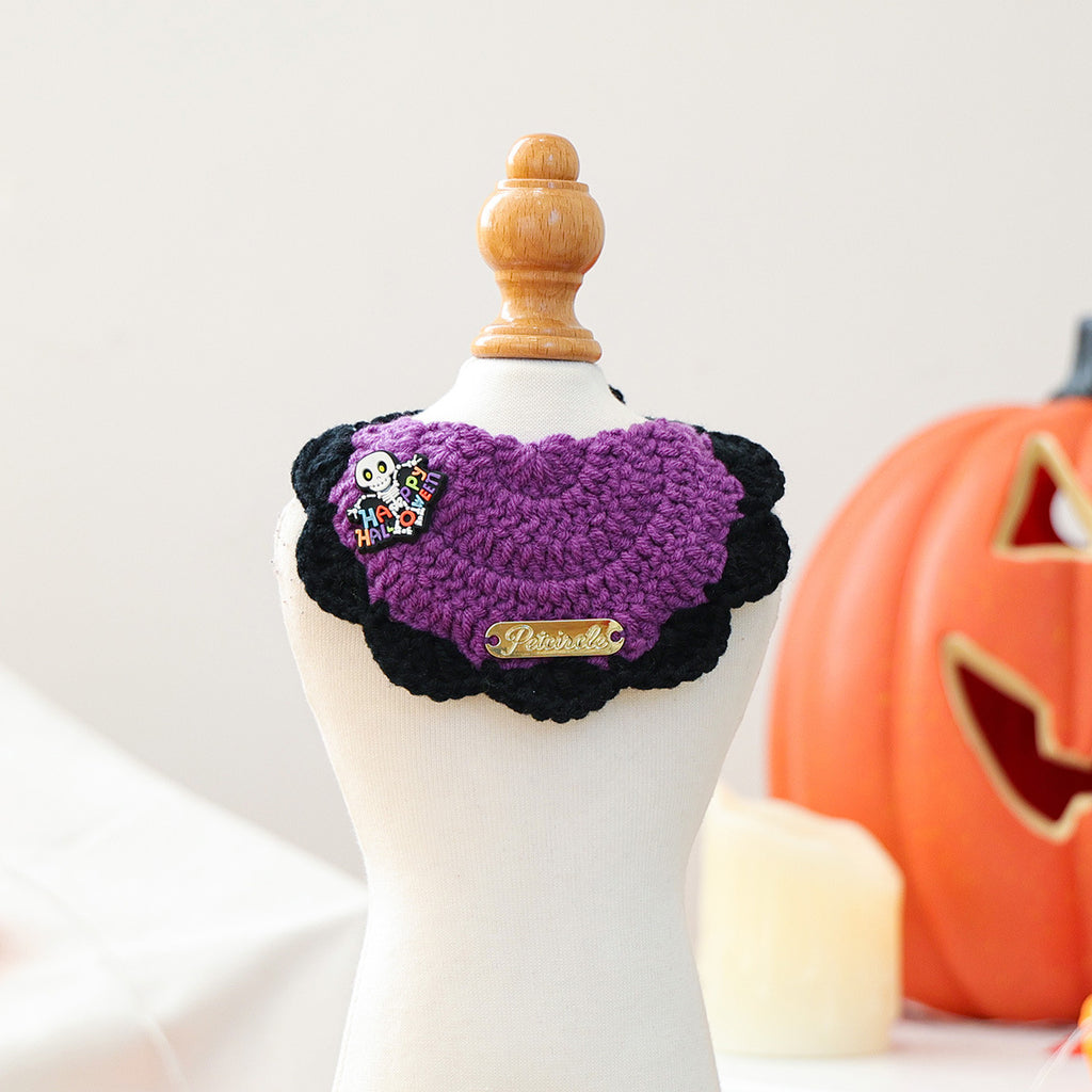 Pet Accessories Halloween Knit Gold Label Bandana Cat Dog Neck Scarf Ghost Festival Pumpkin Collar