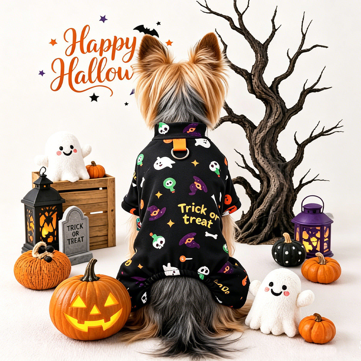 Pet Clothing for Dogs and Cats, Cute Halloween Floral Home Wear, Belly Cover Sleepwear