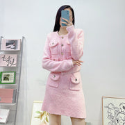 Round neck long sleeved short skirt set - QueensalesOF