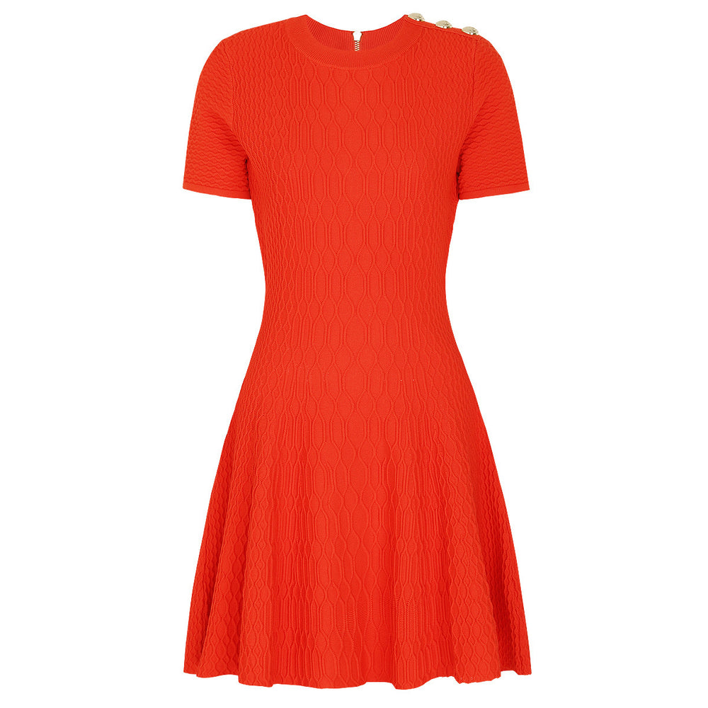 Vestido Casual de Manga Corta — Cuello Redondo, Silueta Tipo A - QueensalesOF