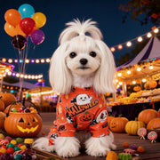 Halloween Orange Pet Onesie Four-Legged Pajamas for Teddy, Yorkshire TerrierUniversal Pumpkin Print Clothing - QueensalesOF