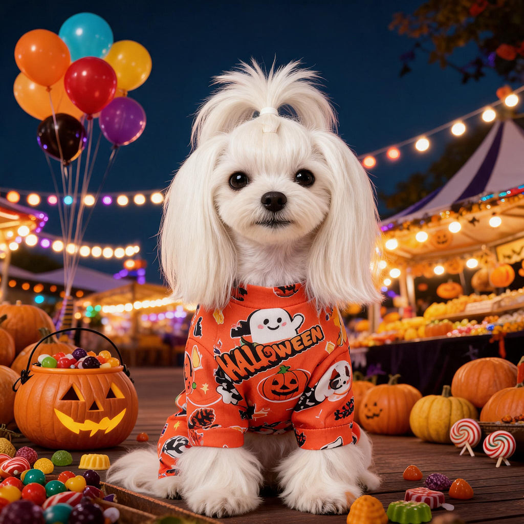 Halloween Orange Pet Onesie Four-Legged Pajamas for Teddy, Yorkshire TerrierUniversal Pumpkin Print Clothing