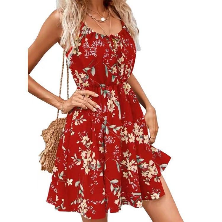 Vestido Estampado con Cintura Elástica y Tirantes — Estilo Elegante - QueensalesOF
