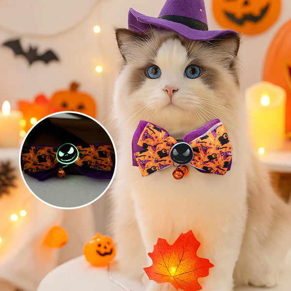 Pet Accessories Halloween Cat Dog Decoration Collar Funny Glow-in-the-Dark Skull Dog Bow Tie Collar - QueensalesOF
