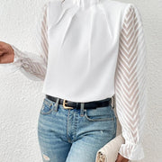 Top de Gasa con Cuello Alto y Patrón de Ondas — Manga Larga para Otoño - QueensalesOF
