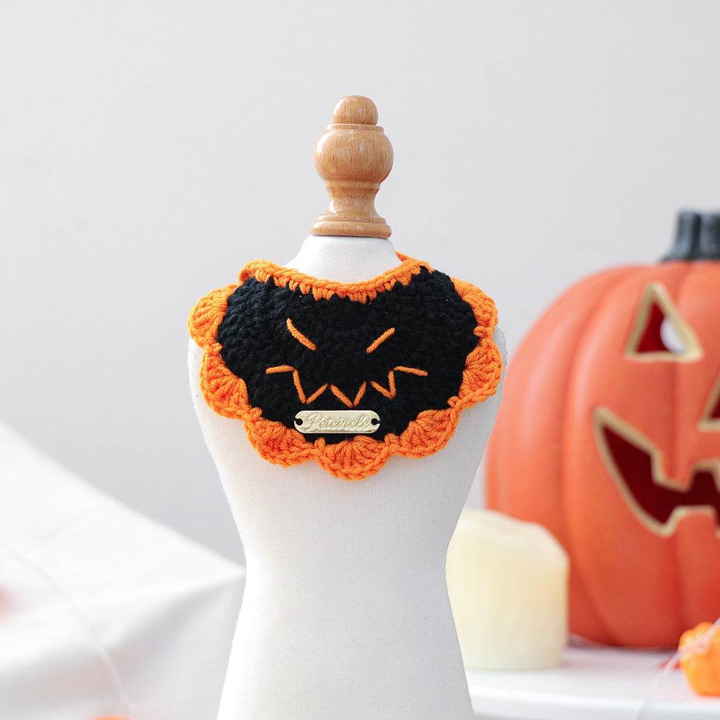 Pet Accessories Halloween Knit Gold Label Bandana Cat Dog Neck Scarf Ghost Festival Pumpkin Collar