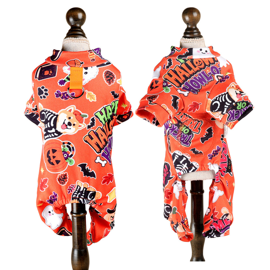 Halloween Orange Pet Onesie Four-Legged Pajamas for Teddy, Yorkshire TerrierUniversal Pumpkin Print Clothing