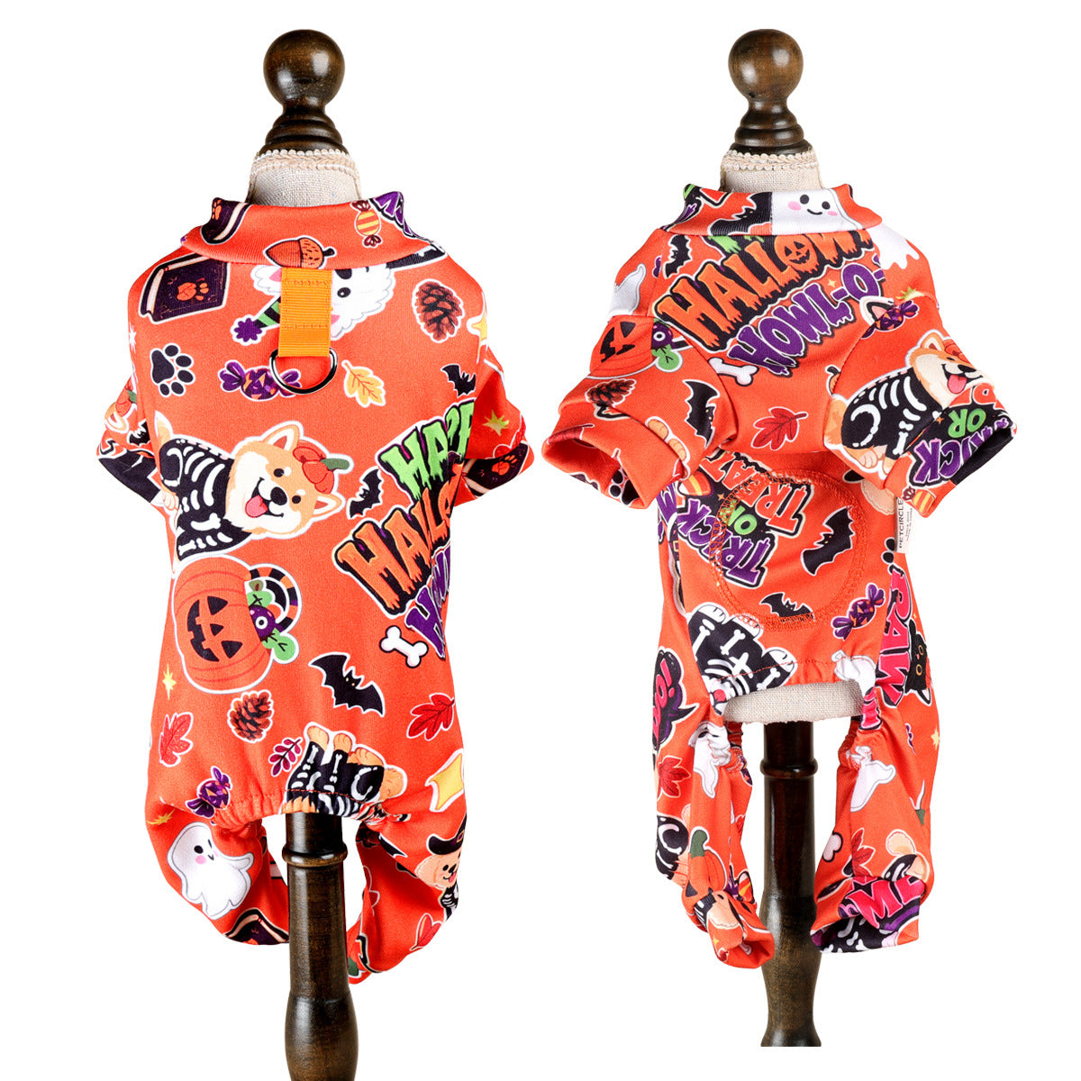 Halloween Orange Pet Onesie Four-Legged Pajamas for Teddy, Yorkshire TerrierUniversal Pumpkin Print Clothing