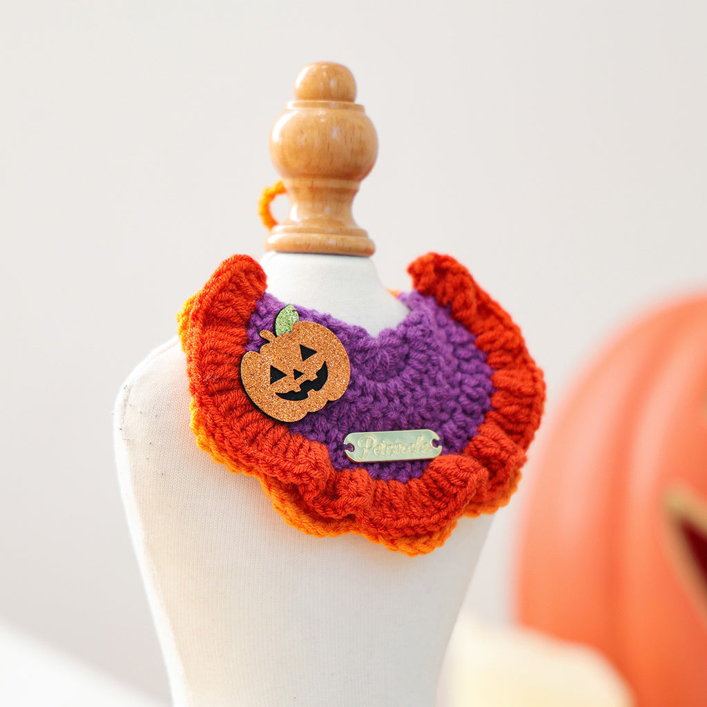 Pet Accessories Halloween Knit Gold Label Bandana Cat Dog Neck Scarf Ghost Festival Pumpkin Collar