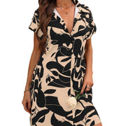Summer New Fashion Colorful Floral Printed Open Front Short Sleeve Shirt Dress - QueensalesOF
