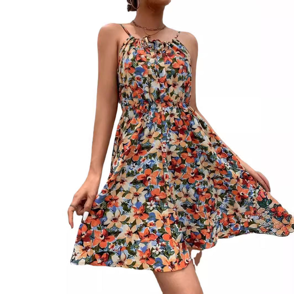 Vestido Estampado con Cintura Elástica y Tirantes — Estilo Elegante - QueensalesOF