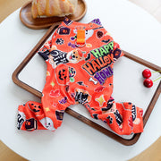 Halloween Orange Pet Onesie Four-Legged Pajamas for Teddy, Yorkshire TerrierUniversal Pumpkin Print Clothing - QueensalesOF