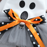 Ghost Face Ghost Polka Dot Bow Halloween Pet Tulle Dress for Maltese, Gray Mesh Festival Costume - QueensalesOF