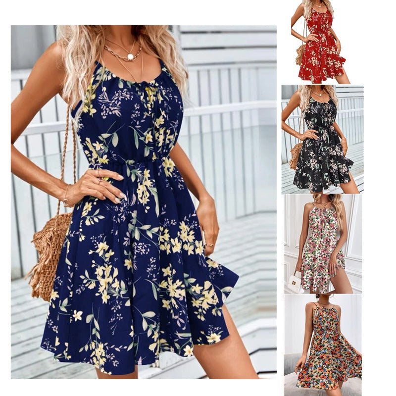 Vestido Estampado con Cintura Elástica y Tirantes — Estilo Elegante - QueensalesOF