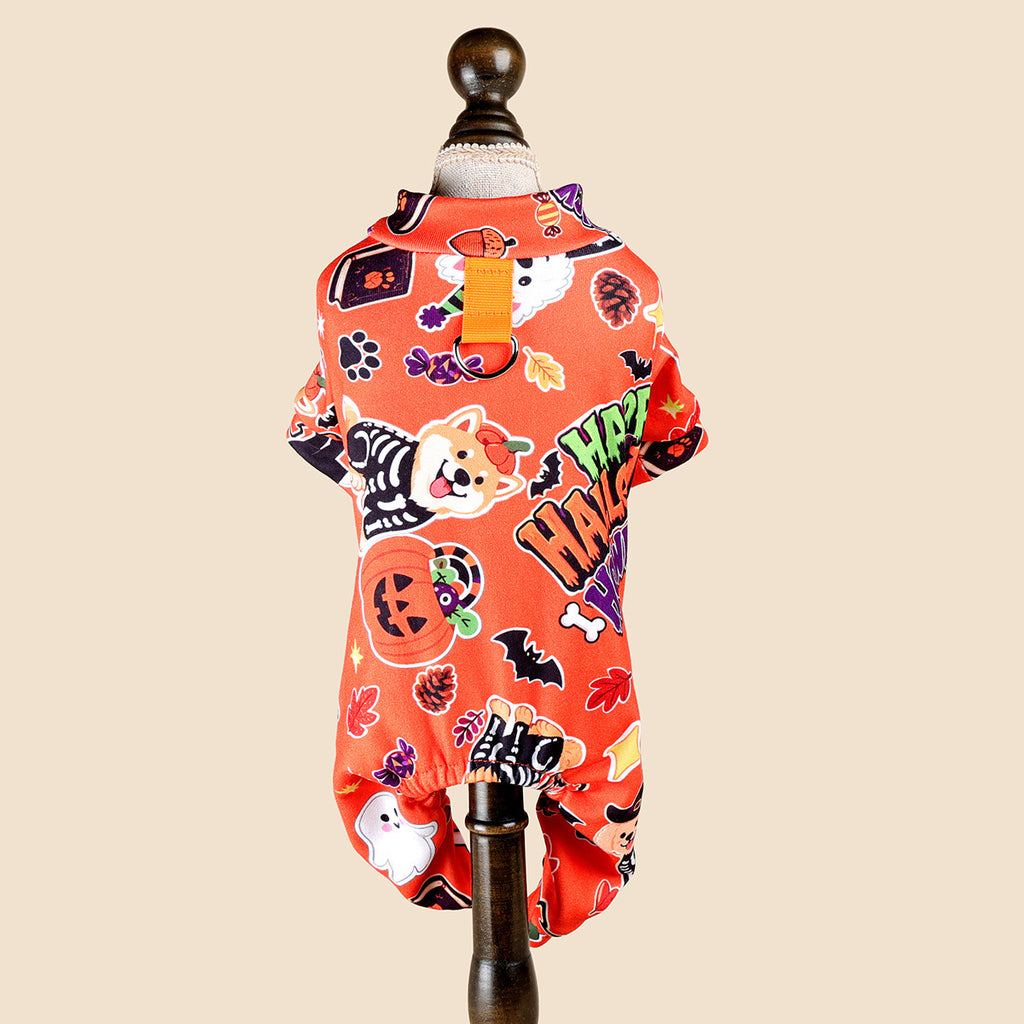 Halloween Orange Pet Onesie Four-Legged Pajamas for Teddy, Yorkshire TerrierUniversal Pumpkin Print Clothing