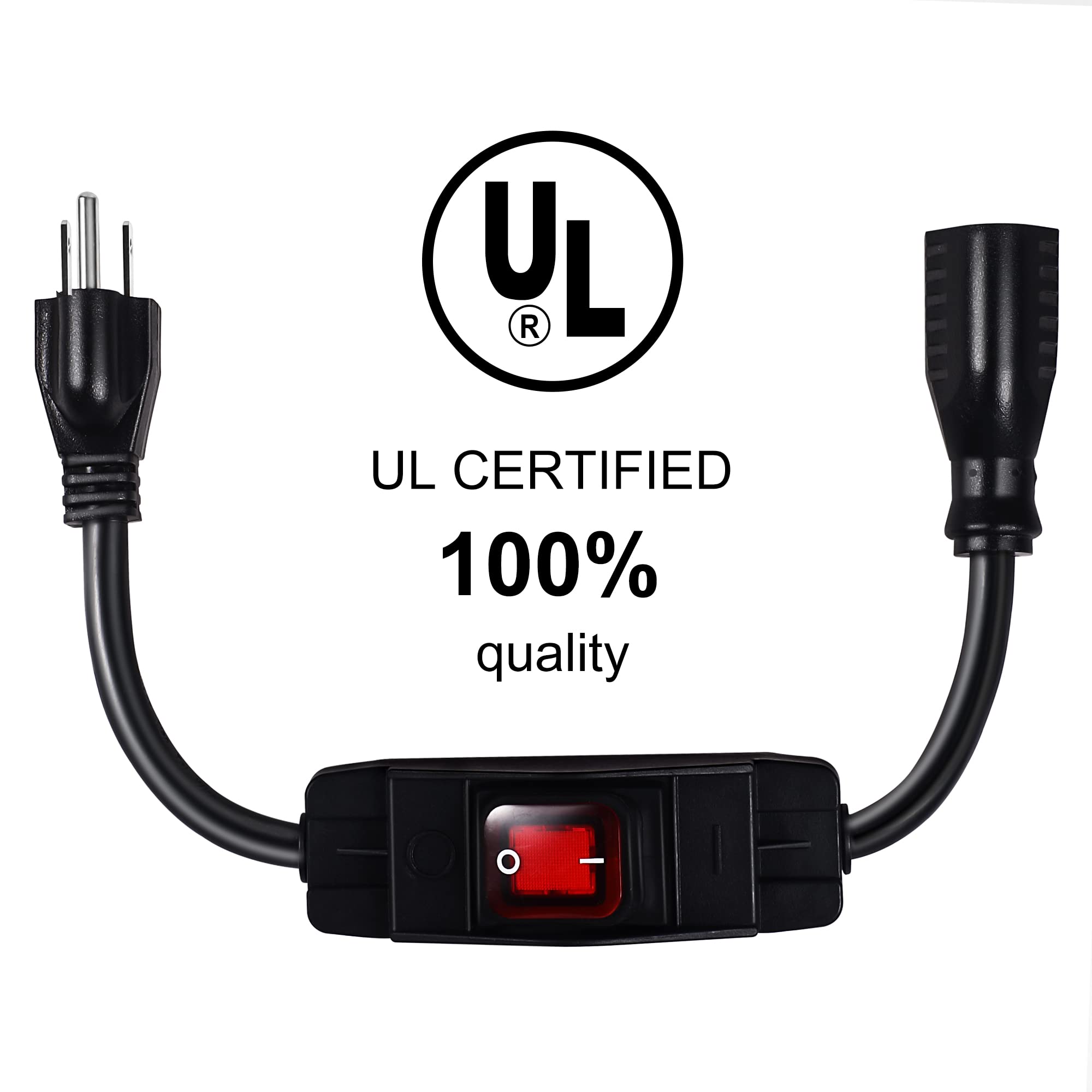 Makevivi Outdoor Waterproof On/Off Switch Extension Cord, Heavy Duty 125v/250v Black SJTW Cord (1.5 Ft, Black)