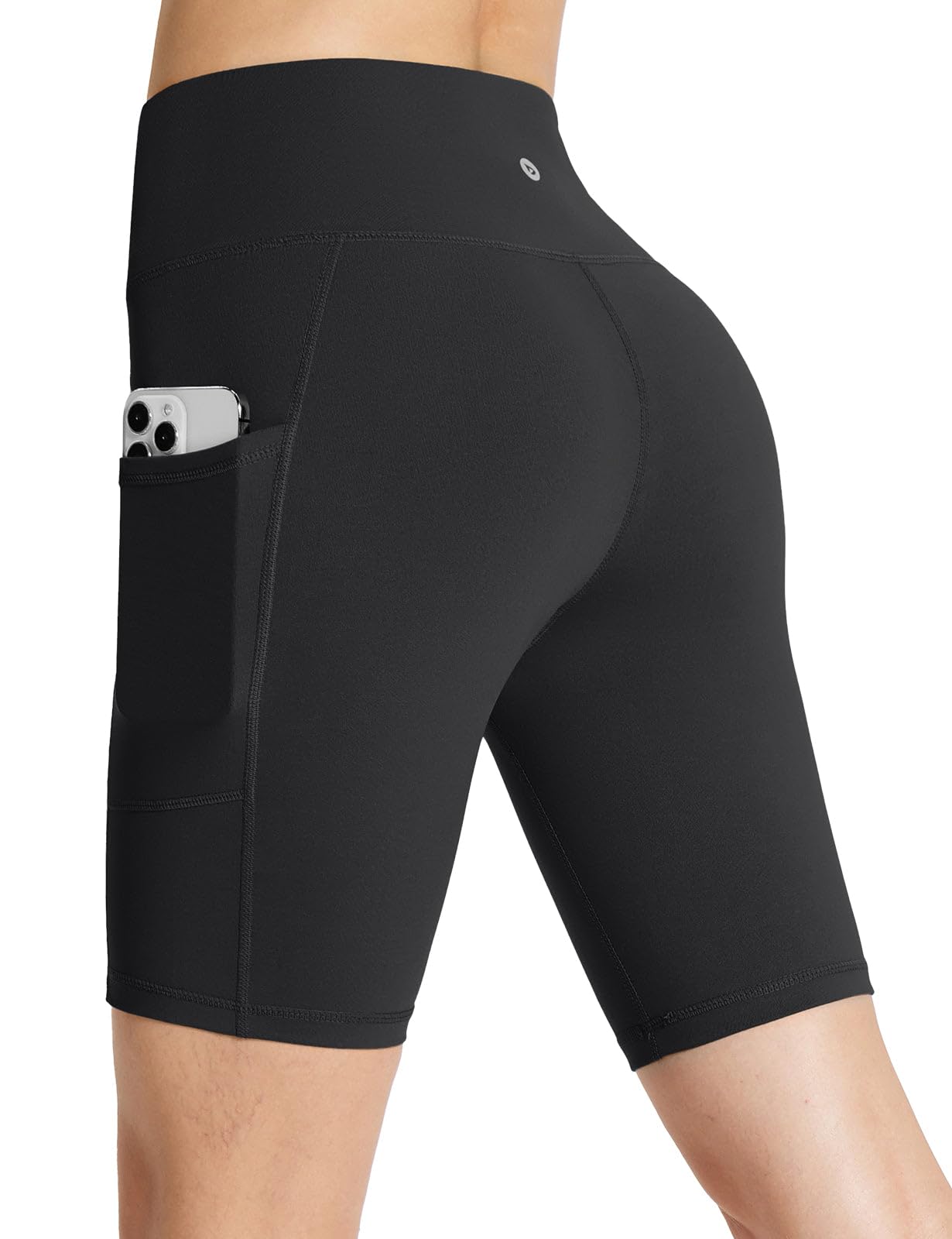baleaf Women's High Waist Biker Shorts Tummy Control Spandex Shorts with 3 Pockets for Yoga Running Workout Compression 8" Black L