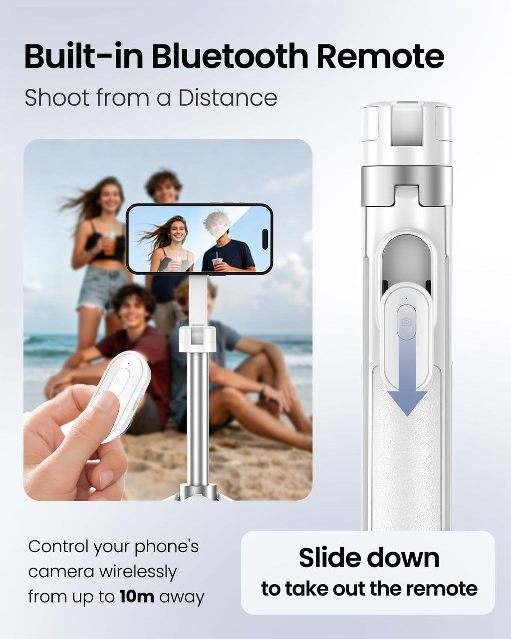 UBeesize 70" Auto-Open Magnetic Tripod for iPhone, MagSafe Selfie Stick with Remote, Portable Phone Stand for Recording, Travel and Vlogging, Compatible with iPhone/Android (White)