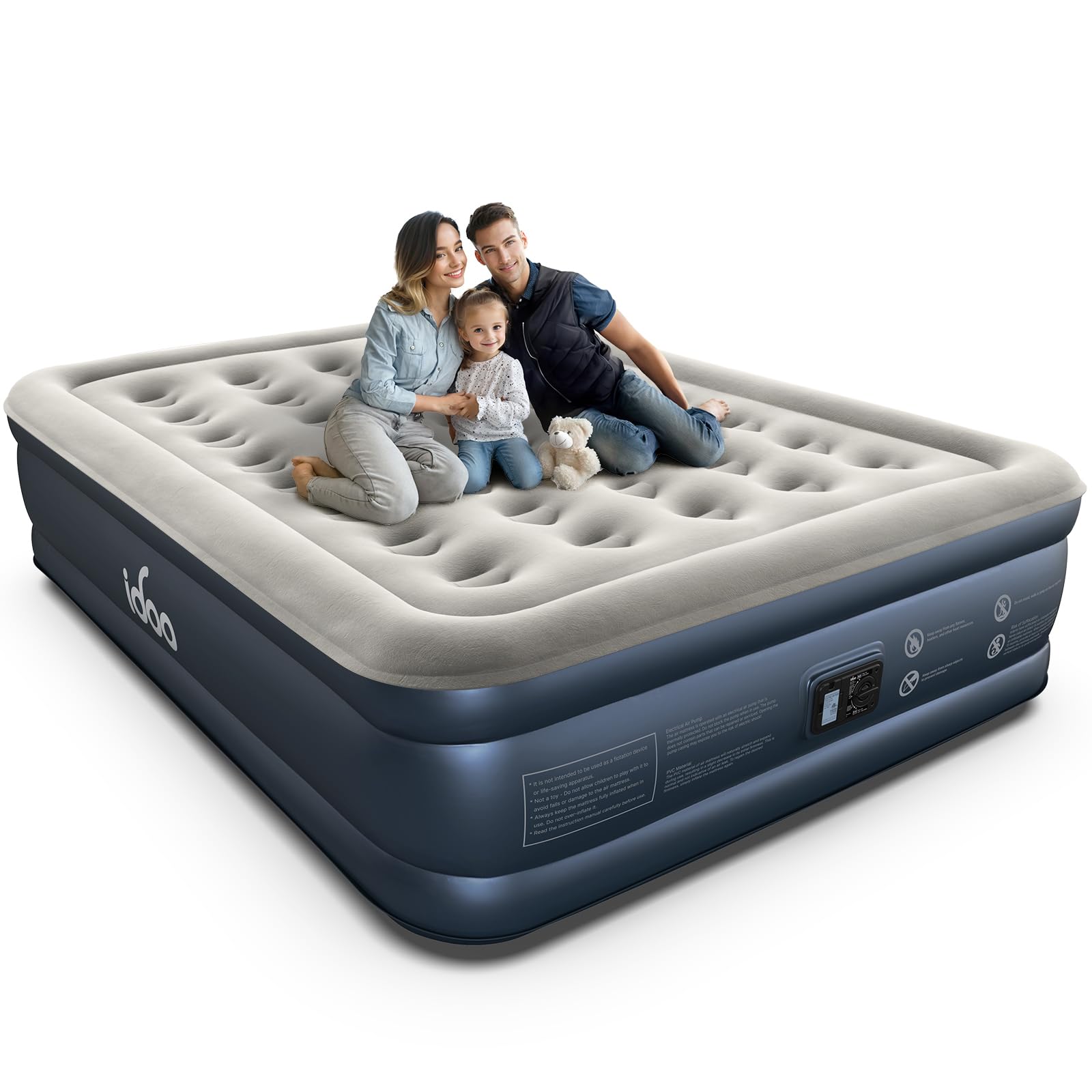 iDOO Queen Air Mattress with Built in Pump, 18 Raised Comfort Inflatable Blow up Mattress, Upgraded Support Structure Portable Air Bed for Camping, Guests and Home, Colchon Inflable, 650lbs Max