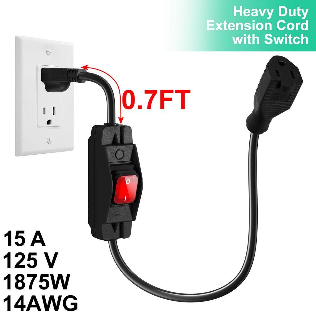Makevivi Outdoor Waterproof On/Off Switch Extension Cord, Heavy Duty 125v/250v Black SJTW Cord (1.5 Ft, Black)