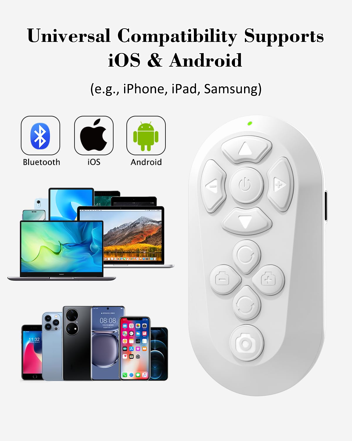 GUVOHUT Bluetooth Remote Controller for TikTok Scrolling/Camera/Video Recording/Kindle App Compatible with iOS/Android (White)