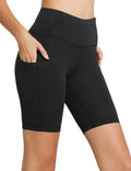 baleaf Women's High Waist Biker Shorts Tummy Control Spandex Shorts with 3 Pockets for Yoga Running Workout Compression 8" Black L