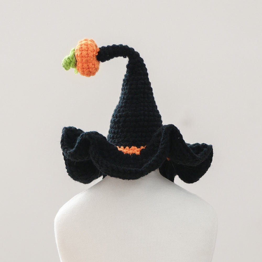 Pet Hair Knit Pumpkin Wizard Hat for Small Dogs and Cats, Halloween Pet Costume, Dog and Cat Hat - QueensalesOF