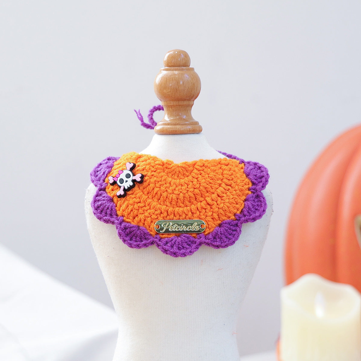 Pet Accessories Halloween Knit Gold Label Bandana Cat Dog Neck Scarf Ghost Festival Pumpkin Collar