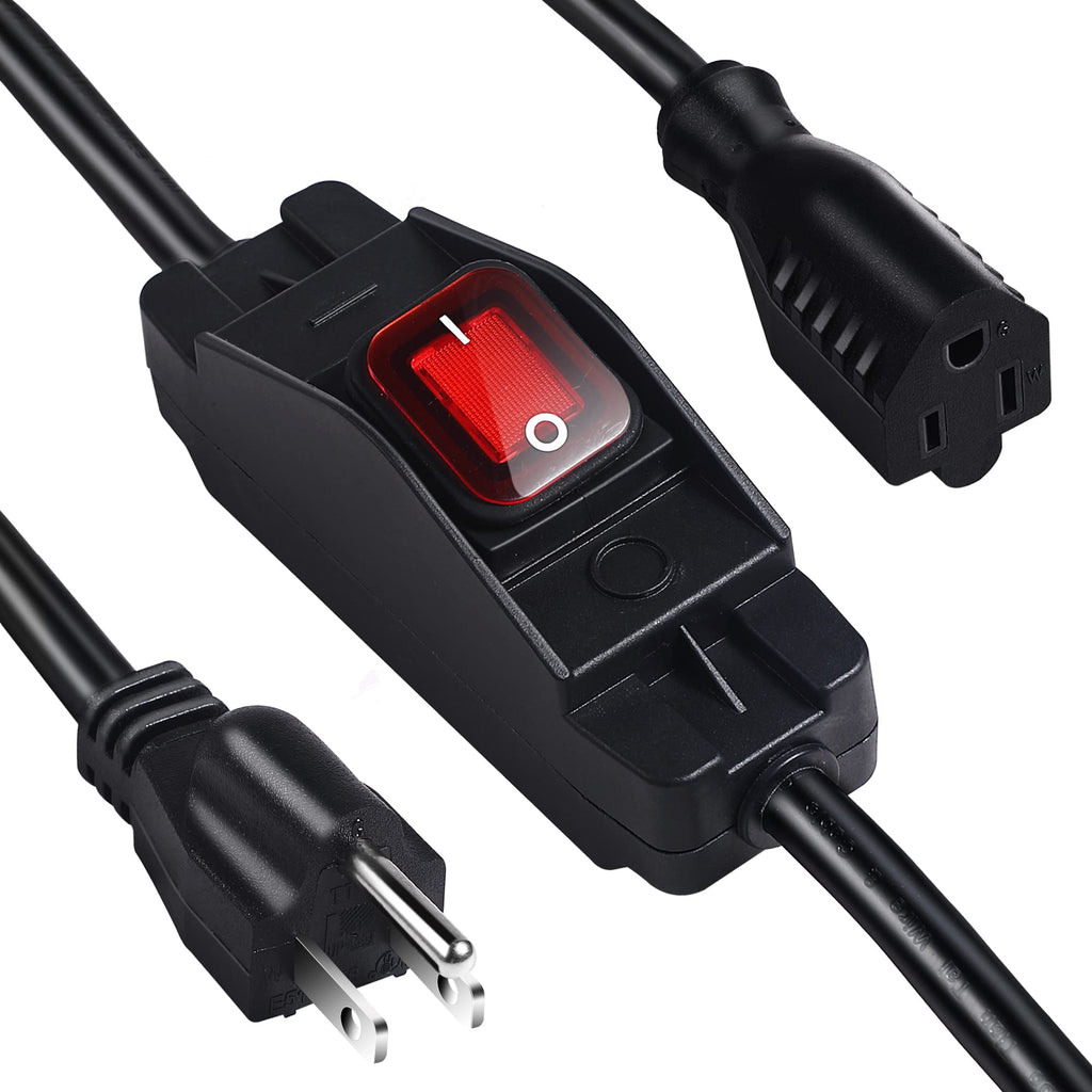Makevivi Outdoor Waterproof On/Off Switch Extension Cord, Heavy Duty 125v/250v Black SJTW Cord (1.5 Ft, Black)