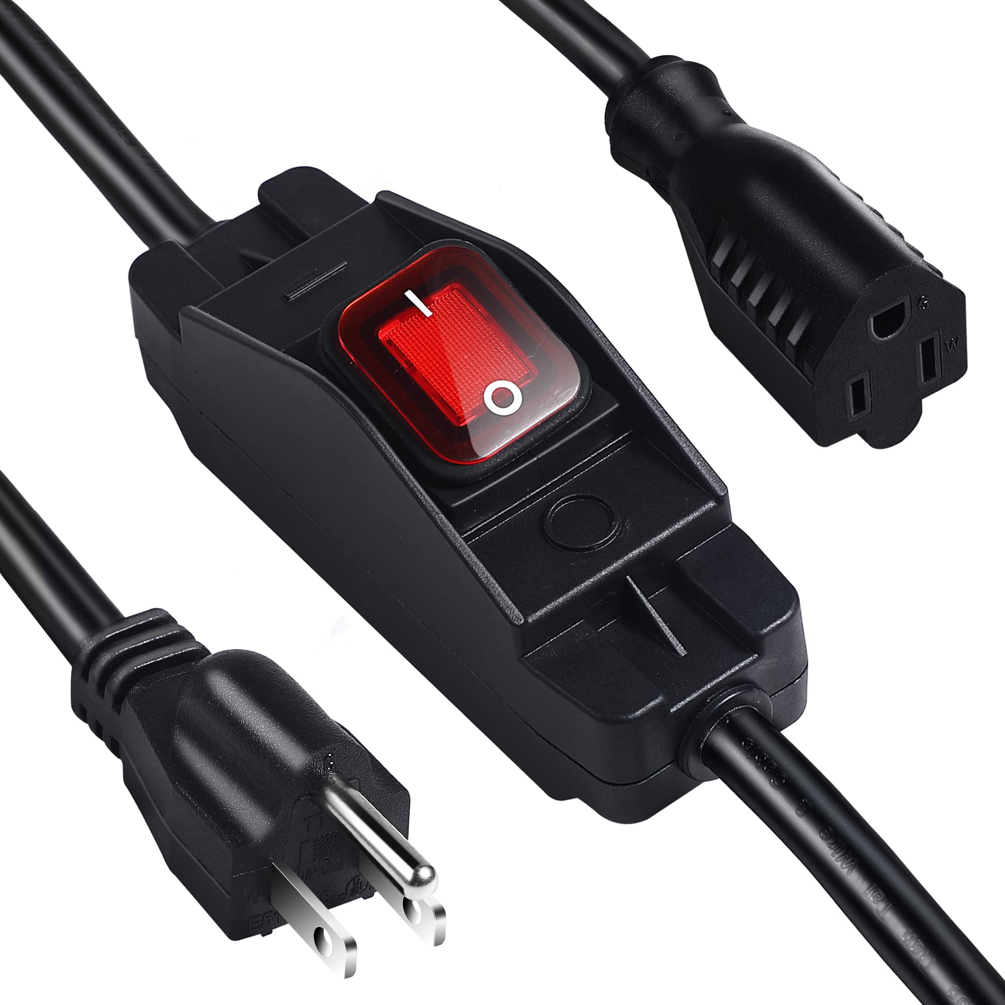 Makevivi Outdoor Waterproof On/Off Switch Extension Cord, Heavy Duty 125v/250v Black SJTW Cord (1.5 Ft, Black)