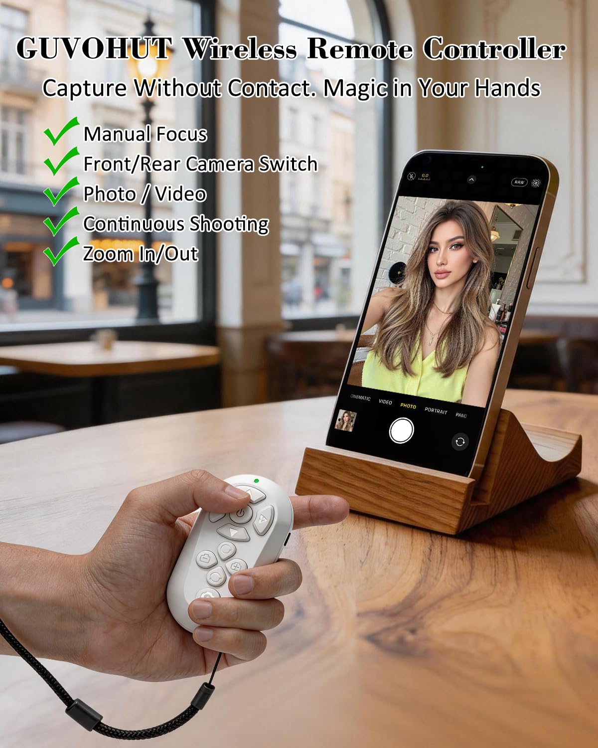 GUVOHUT Bluetooth Remote Controller for TikTok Scrolling/Camera/Video Recording/Kindle App Compatible with iOS/Android (White)