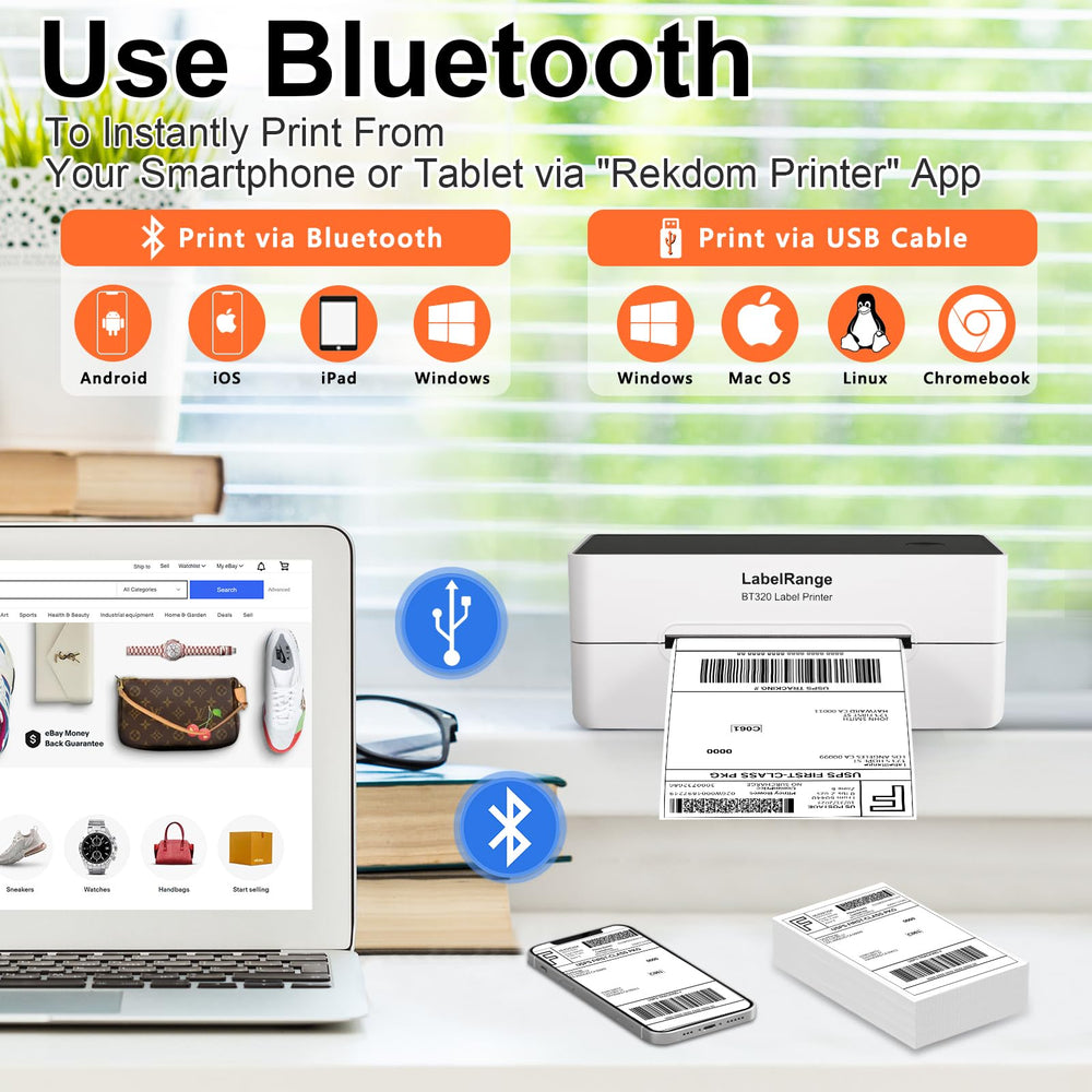 4x6 Thermal Shipping Label Printer with Bluetooth & USB - QueensalesOF