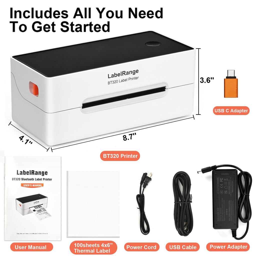 LabelRange Ecommerce Label Printer 4x6, Thermal Shipping Label Printer, Support Amazon, USPS, Pirate Ship, Shopify, Poshmark, Bluetooth and USB Connection