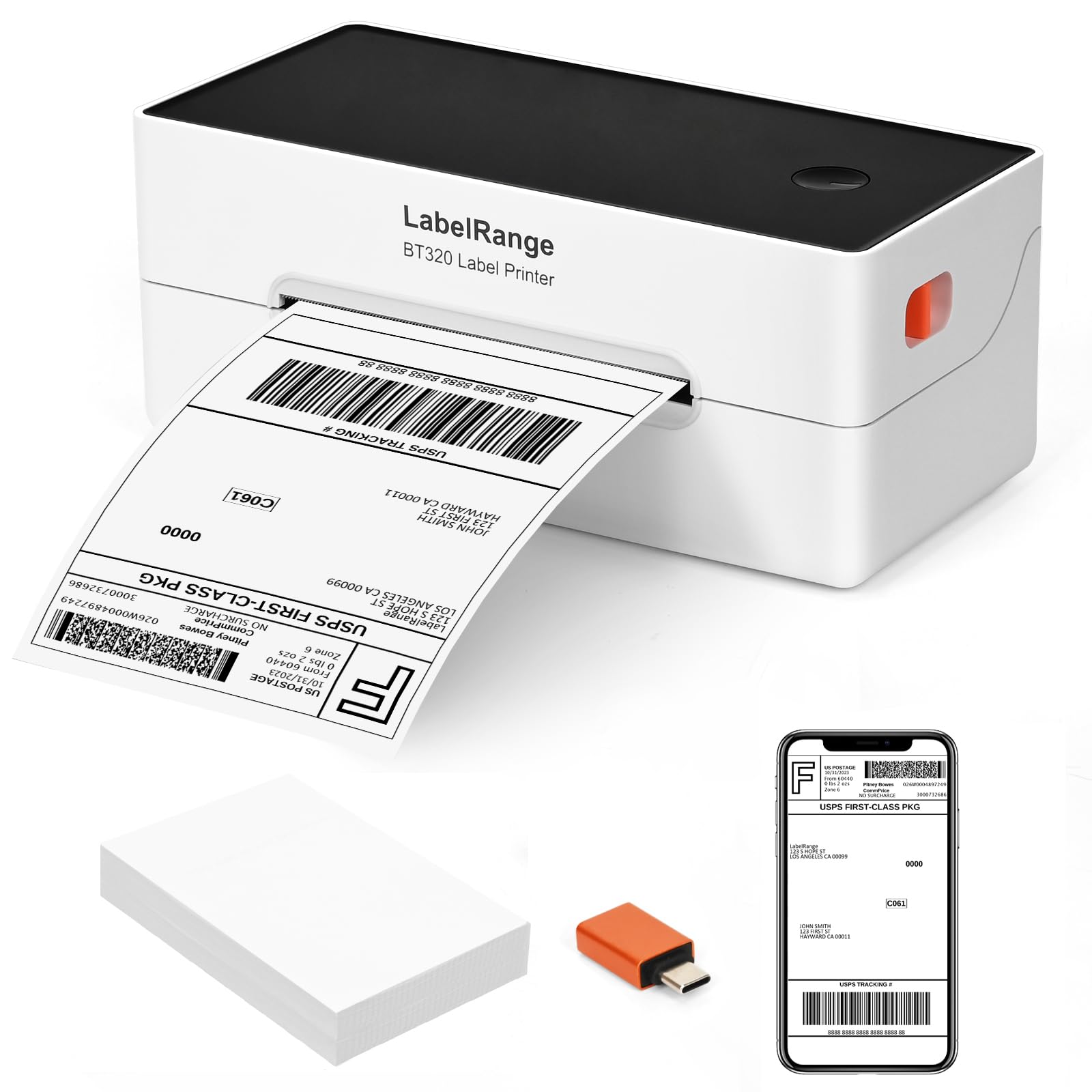 LabelRange Ecommerce Label Printer 4x6, Thermal Shipping Label Printer, Support Amazon, USPS, Pirate Ship, Shopify, Poshmark, Bluetooth and USB Connection