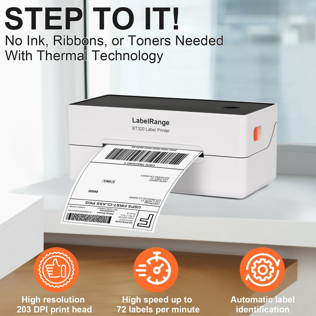 LabelRange Ecommerce Label Printer 4x6, Thermal Shipping Label Printer, Support Amazon, USPS, Pirate Ship, Shopify, Poshmark, Bluetooth and USB Connection