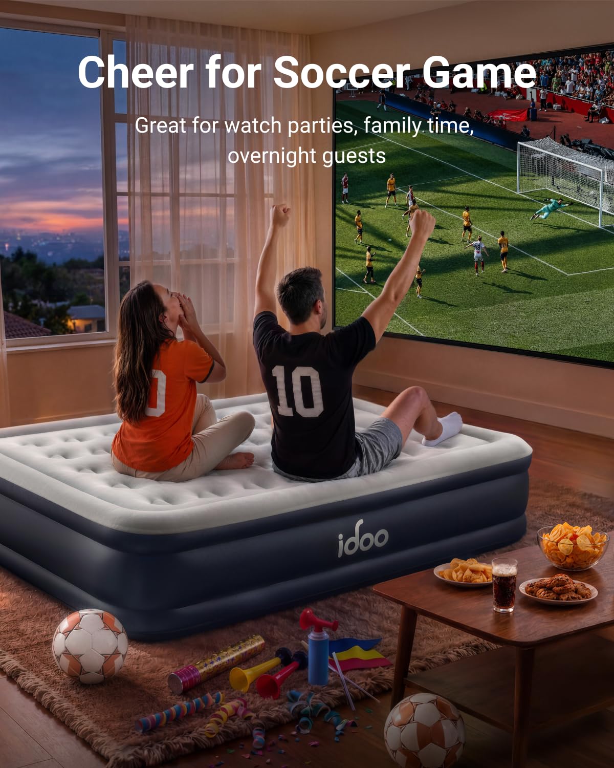 iDOO Queen Air Mattress with Built in Pump, 18 Raised Comfort Inflatable Blow up Mattress, Upgraded Support Structure Portable Air Bed for Camping, Guests and Home, Colchon Inflable, 650lbs Max