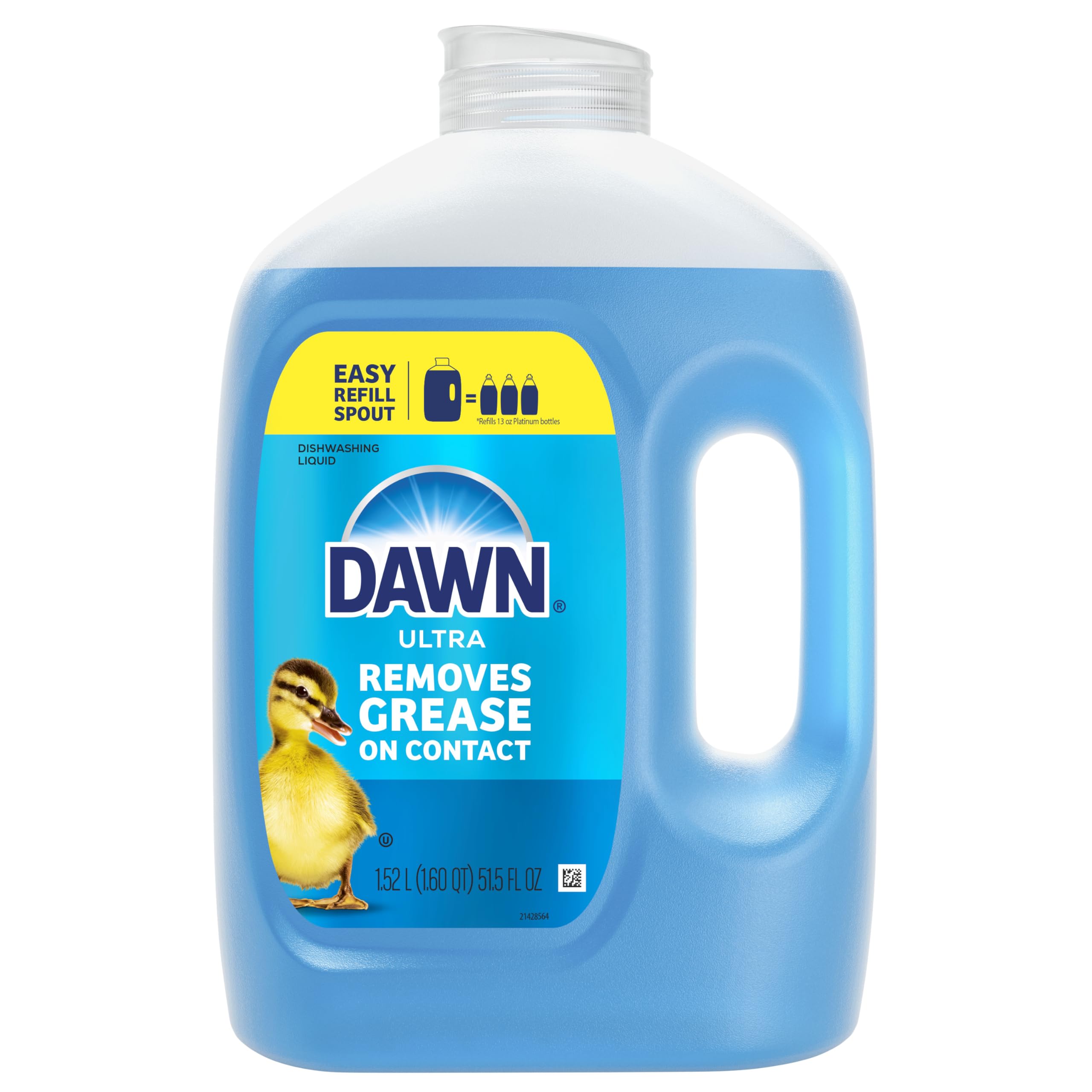 Dawn Ultra Original Dish Soap Refill Jug, Large Size Blue Liquid Dishwashing Detergent, Powerful Dish Soap for Grease, 51.5 oz
