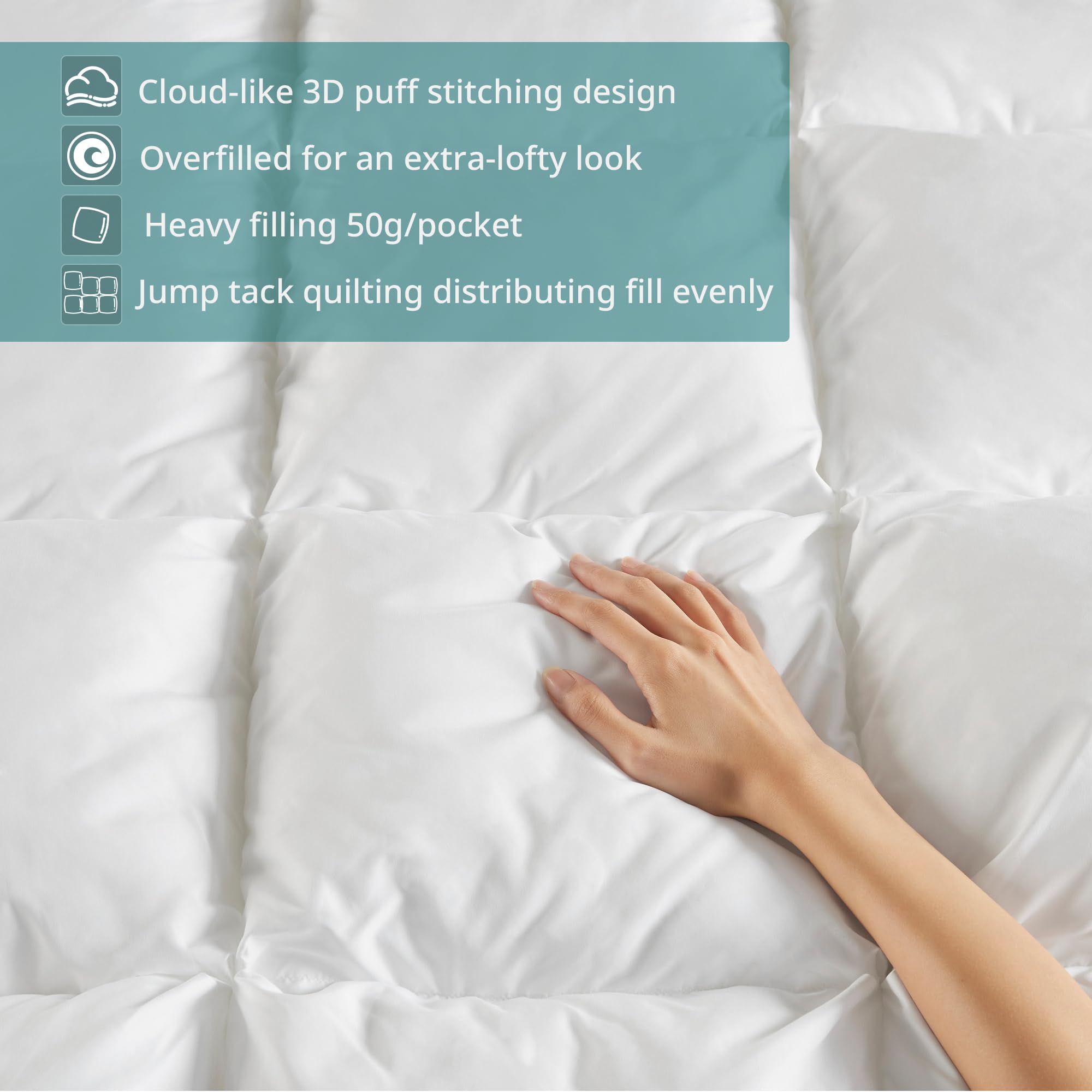 Madison Park Queen Comforter, Overfilled High Desity Down Alternative Fill Winter, 3D Puff Jump Tack Quilted Microfiber Fluffy Comforter, Corner Loops, Stay Puffed, Full/Queen, White