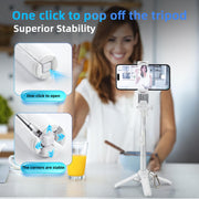 MQOUNY for Magsafe Tripod Stand for iPhone,Portable Pocket Size Selfie Stick with Rechargeable Remote and Metal Ring,Extendable Detachable Cell Phone Tripod Compatible with iPhone/Android (White) - QueensalesOF