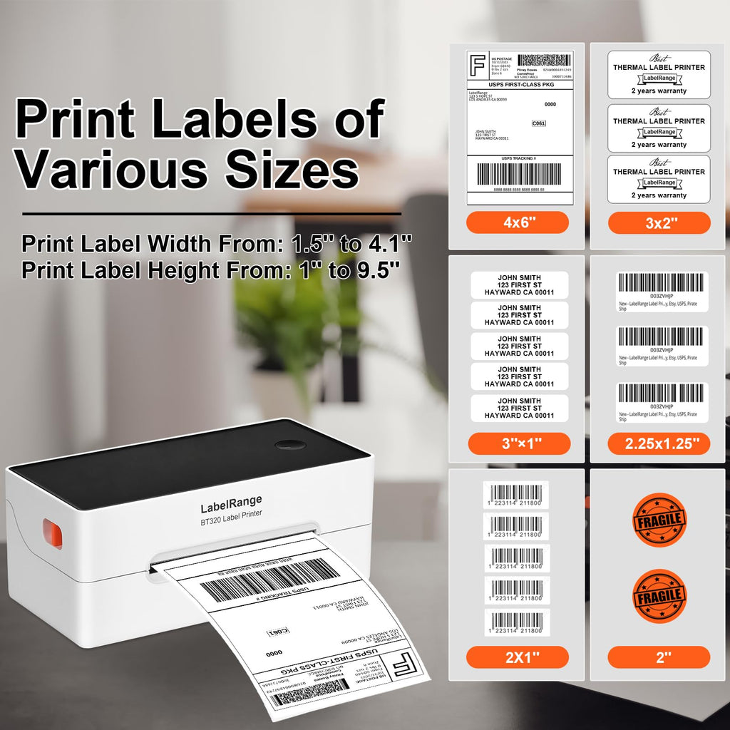 LabelRange Ecommerce Label Printer 4x6, Thermal Shipping Label Printer, Support Amazon, USPS, Pirate Ship, Shopify, Poshmark, Bluetooth and USB Connection