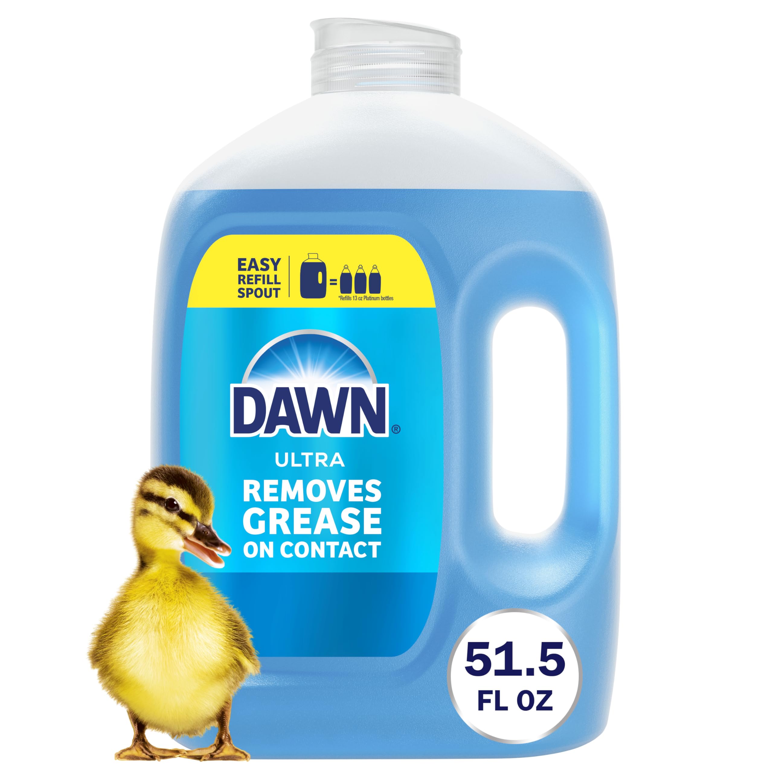 Dawn Ultra Original Dish Soap Refill Jug, Large Size Blue Liquid Dishwashing Detergent, Powerful Dish Soap for Grease, 51.5 oz