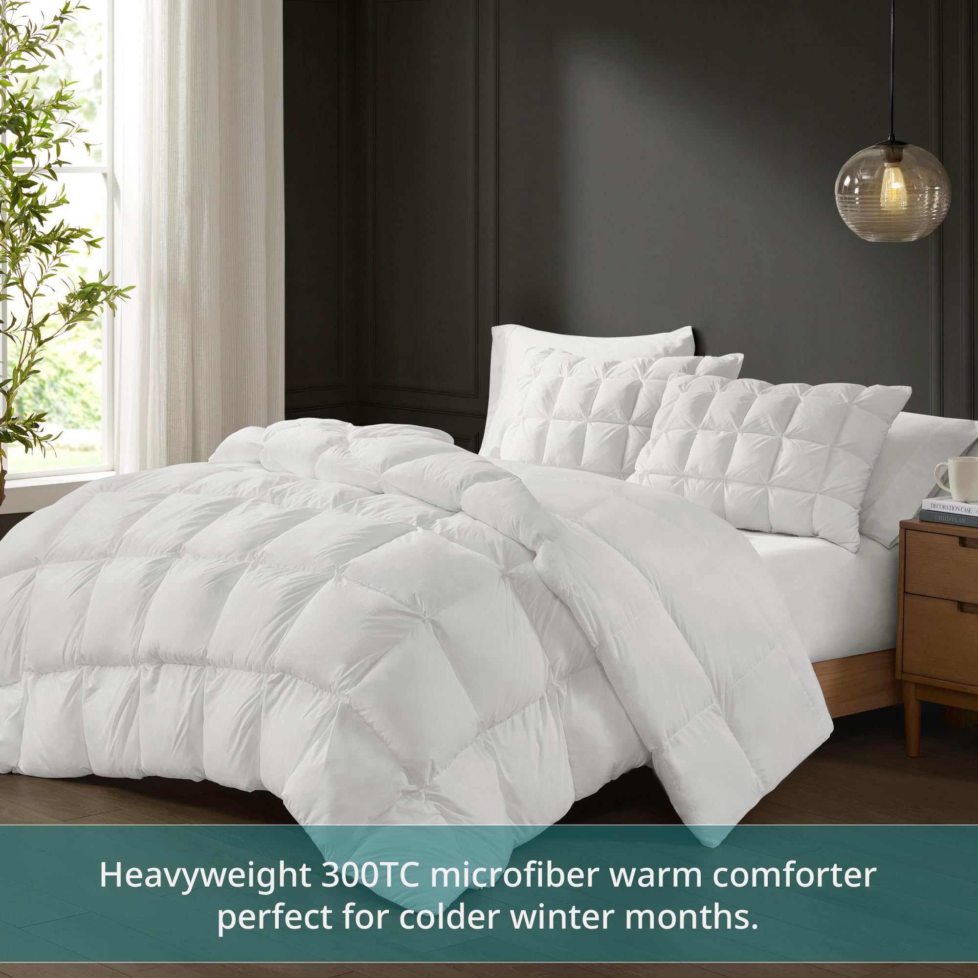 Madison Park Queen Comforter, Overfilled High Desity Down Alternative Fill Winter, 3D Puff Jump Tack Quilted Microfiber Fluffy Comforter, Corner Loops, Stay Puffed, Full/Queen, White