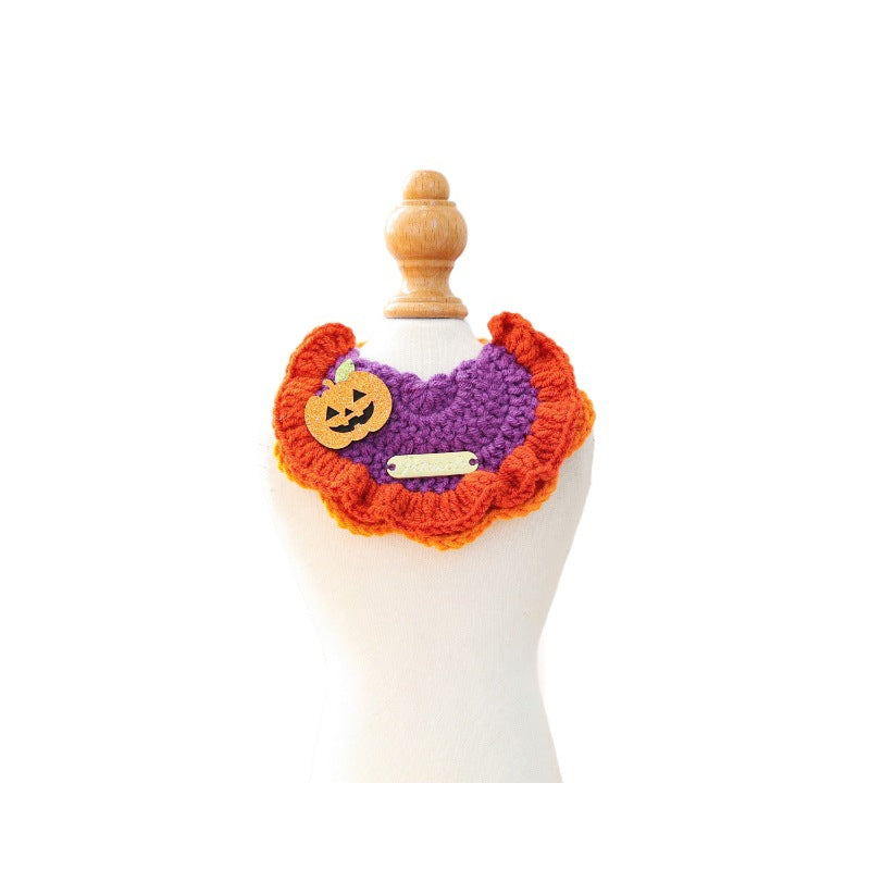 Pet Accessories Halloween Knit Gold Label Bandana Cat Dog Neck Scarf Ghost Festival Pumpkin Collar