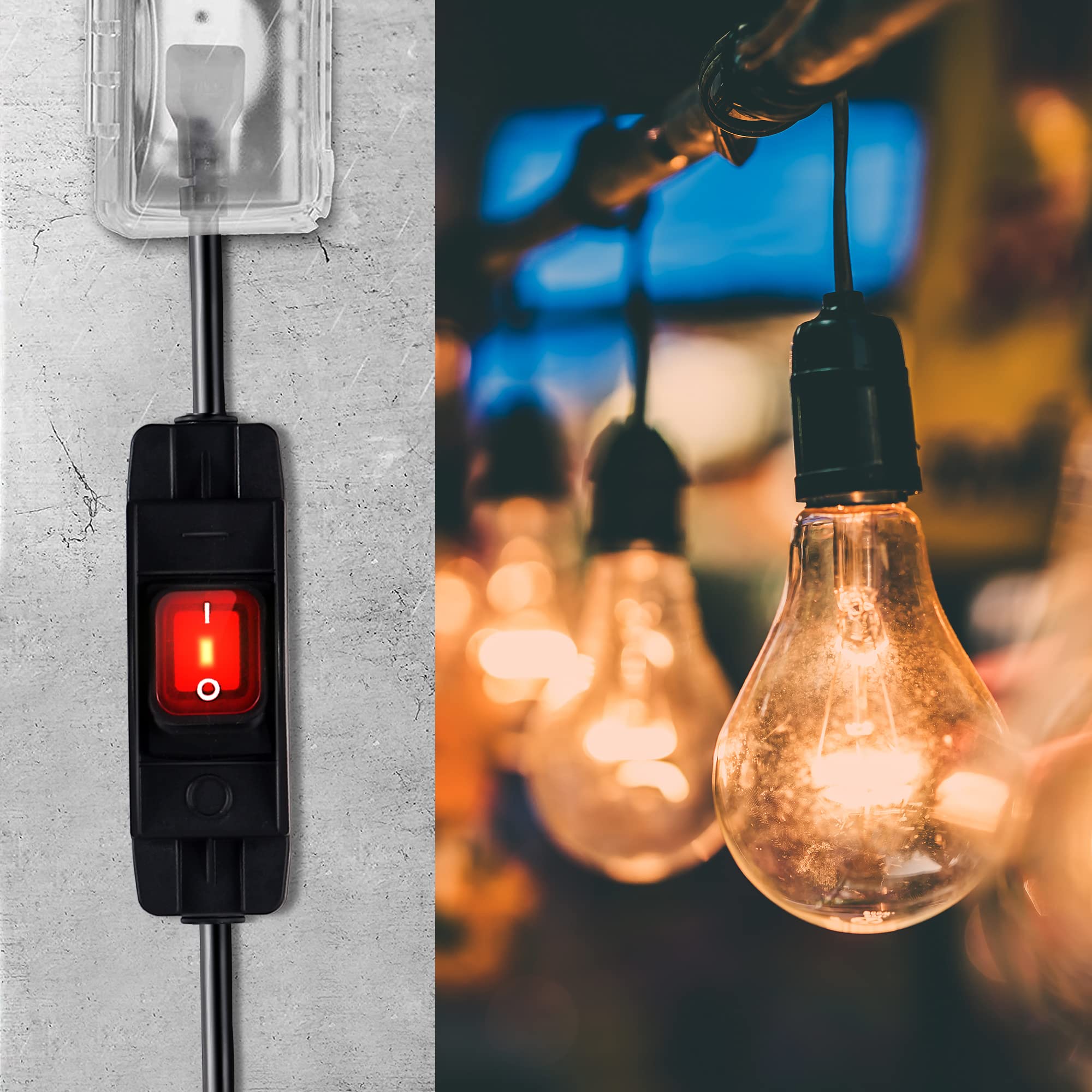 Makevivi Outdoor Waterproof On/Off Switch Extension Cord, Heavy Duty 125v/250v Black SJTW Cord (1.5 Ft, Black)