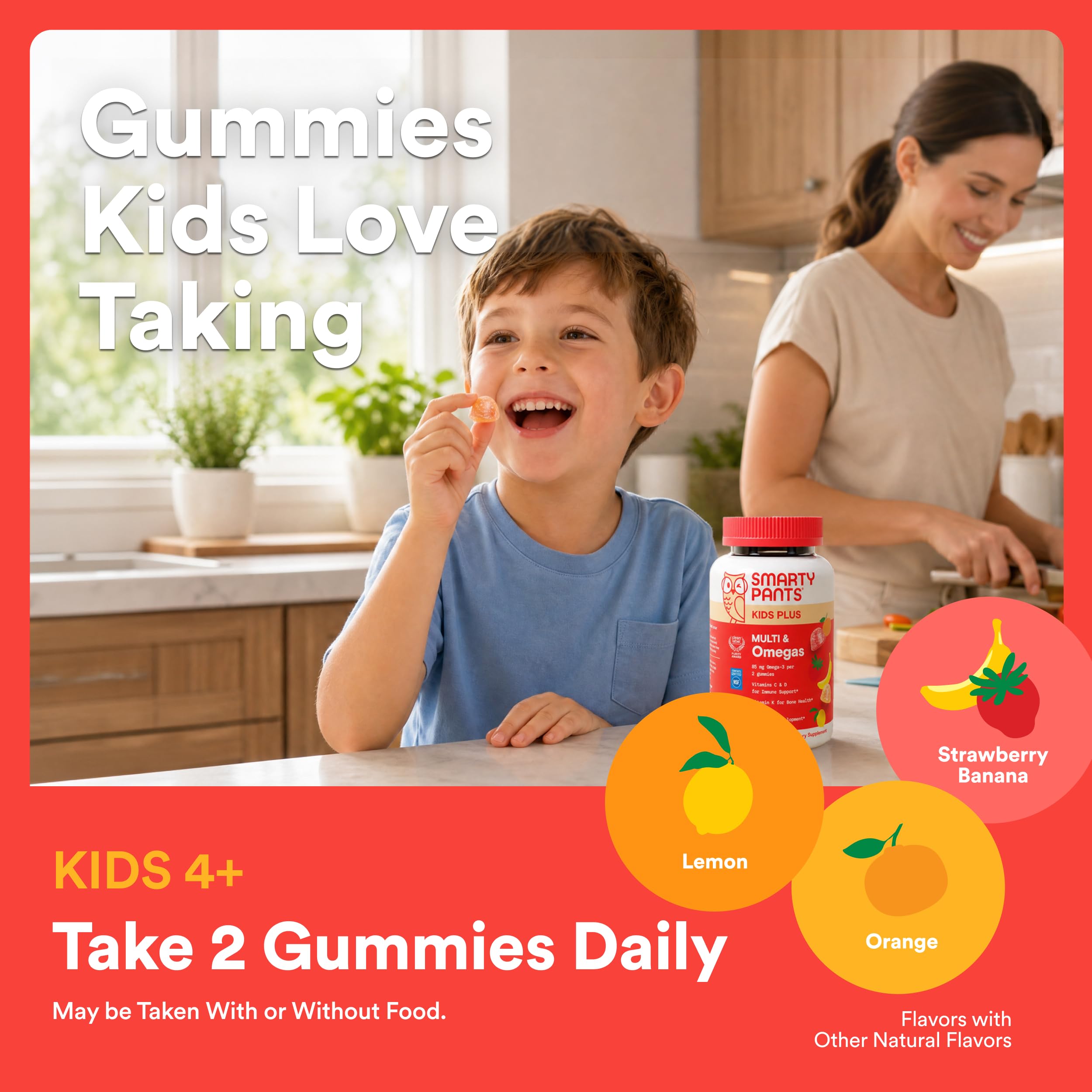 SmartyPants Kids Multivitamin Gummies with Omega 3 DHA/EPA, Vitamins D3, C, B12, B6, A, K, and Zinc, Gluten Free, Clean Label, Three Fruit Flavors, 60 Gummies (30 Day Supply)