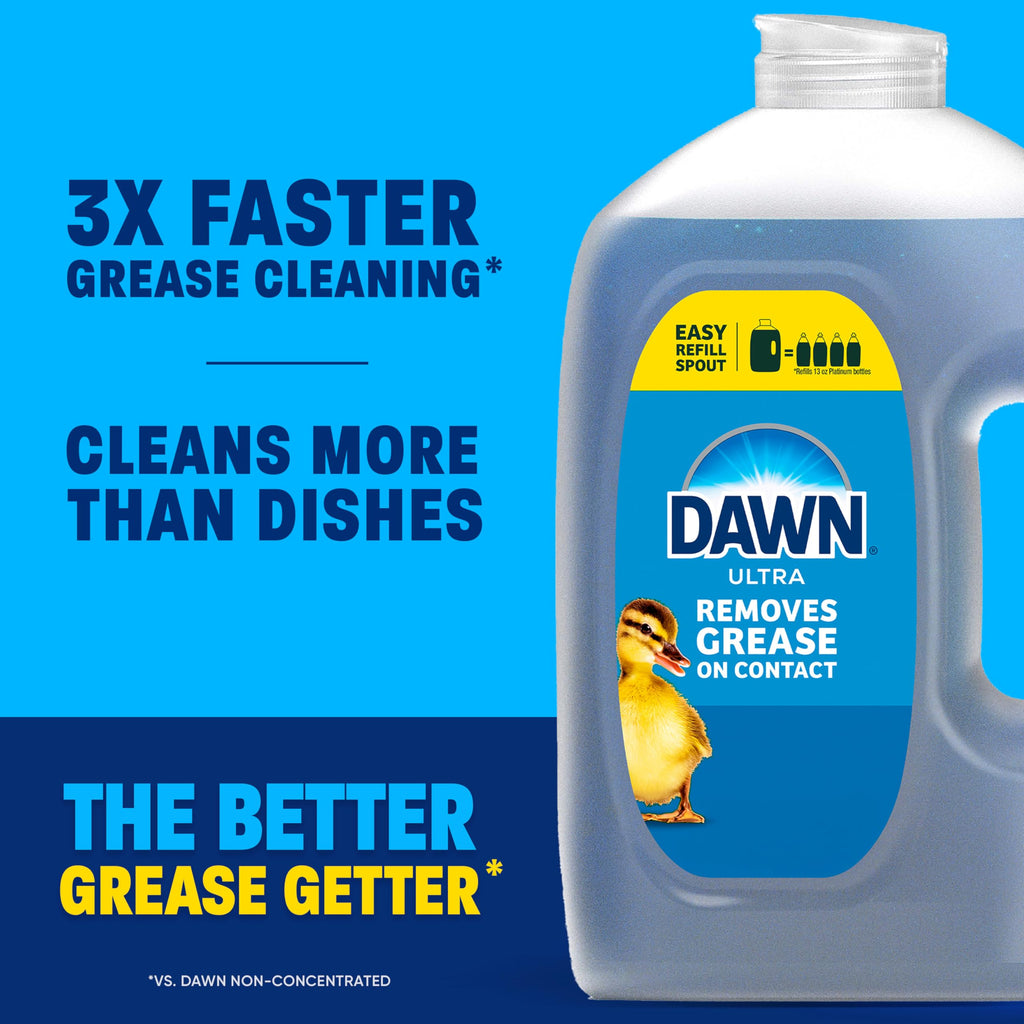 Dawn Ultra Original Dish Soap Refill Jug, Large Size Blue Liquid Dishwashing Detergent, Powerful Dish Soap for Grease, 51.5 oz