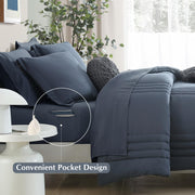 Set de Cama Completo 7 Piezas Full — Azul Gris con Sábanas - QueensalesOF